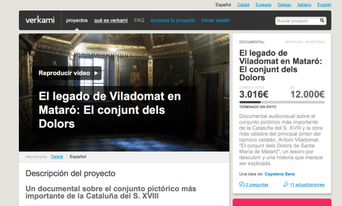 Página de Verkami del proyecto